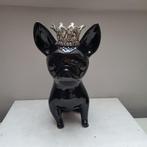 Zwarte stenen chihuahua met kroontje, Collections, Statues & Figurines, Animal, Utilisé, Enlèvement ou Envoi