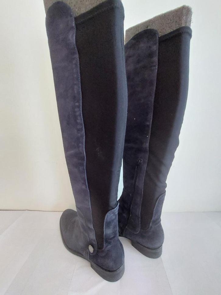 41C* mooie hoge blauwe laarzen van twee materialen (36), Kleding | Dames, Schoenen, Gedragen, Hoge laarzen, Blauw, Verzenden