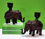Massief bronzen kandelaars met olifanten., Ophalen of Verzenden, Koper of Brons