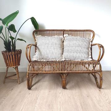 Vintage rotan bank jaren '60 - stijl Noordwolde beschikbaar voor biedingen
