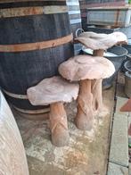 TEAK  houten paddestoelen set v 3 stuks! Zeer mooi decoratie, Tuin en Terras, Tuinbeelden, Ophalen