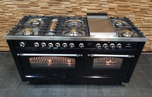 🔥Poêle de luxe Boretti 150 cm noir brillant 8 feux Frytop, Electroménager, Cuisinières, Comme neuf, Autoportant, 5 zones de cuisson ou plus