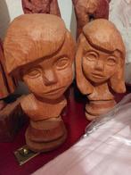 Hoofd jongen en meisje houtsnijwerk, Antiquités & Art, Art | Sculptures & Bois, Enlèvement ou Envoi