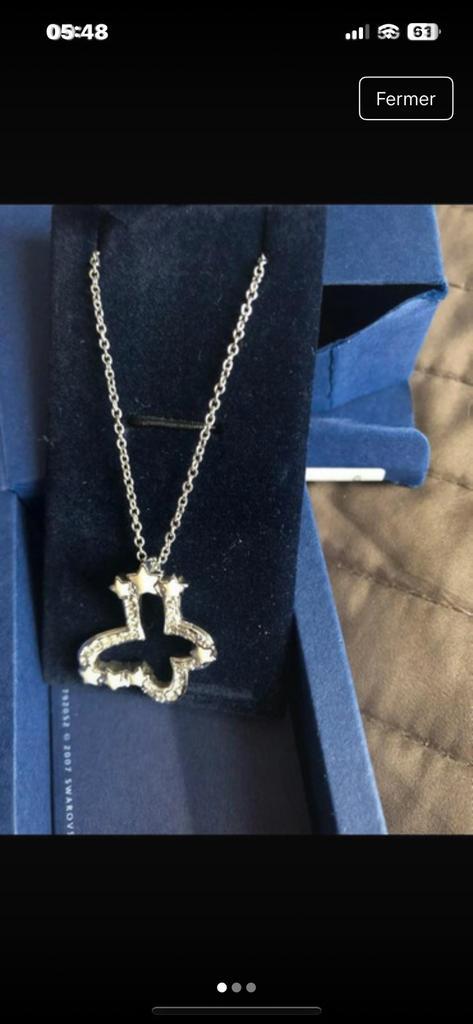 Swarovski Chaîne Collier  papillon 38 Cm.. Produit Neuf, Handtassen en Accessoires, Kettingen, Zo goed als nieuw, Zilver, Zilver