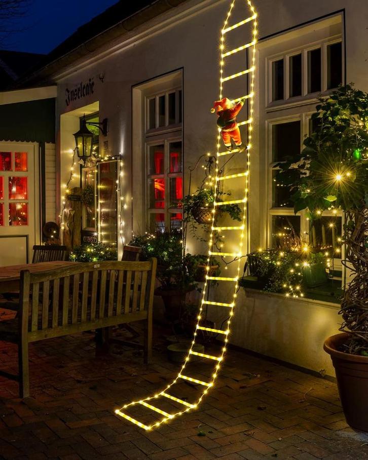 Kerstman Op Reusachtige Ladder. Led-verlicht Aanbieding 50%, Diversen, Kerst, Nieuw, Ophalen of Verzenden