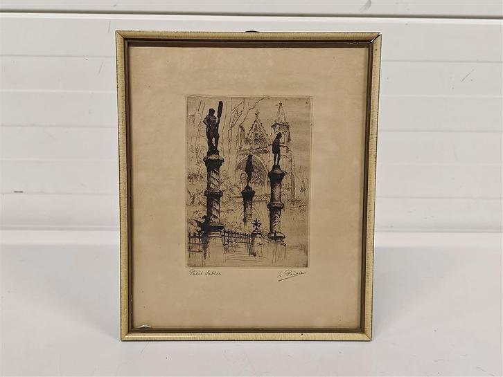 A5855 Ets Kurt Peiser - Petit Sablon, Antiek en Kunst, Kunst | Etsen en Gravures, Ophalen of Verzenden