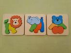 3 x houten puzzel : Leeuw-Olifant-Beer, Kinderen en Baby's, Speelgoed | Kinderpuzzels, Ophalen, Zo goed als nieuw, Van hout, Minder dan 10 stukjes