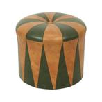 Ronde Vintage Poef Groen Bruin Tweekleurig Skai Sixties, Minder dan 50 cm, Gebruikt, Rond, Minder dan 50 cm