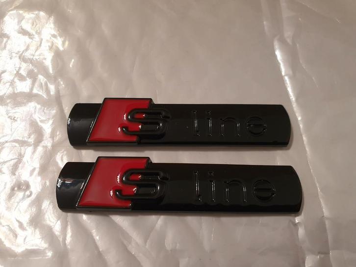 2x Audi S Line spatbord emblemen >chroom zilver/glans zwart, Auto-onderdelen, Klein materiaal, Audi, Nieuw, Ophalen of Verzenden