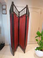 Vintage 4-bladig kamerscherm / roomdivider. In stof en hout., Ophalen of Verzenden, Zo goed als nieuw