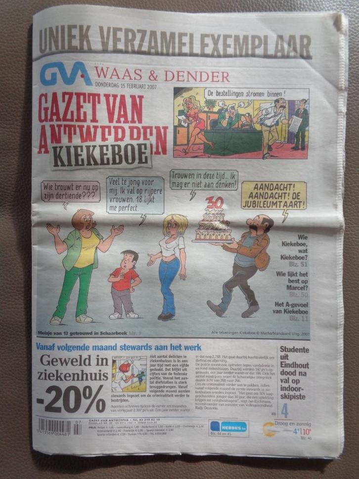 Kiekeboe 30 j - Gazet van Antwerpen van 15/02/2007, Boeken, Stripverhalen, Ophalen of Verzenden