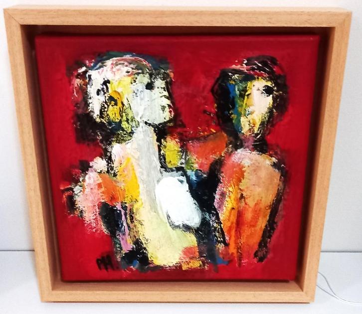 Peter Hermans 'Personages in Rood', Antiek en Kunst, Kunst | Schilderijen | Modern, Ophalen of Verzenden