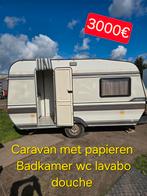 Caravan Hobby met papieren toilet douche stacaravan camping, Voortentlamp, Bedrijf, Rondzit, Tot en met 3