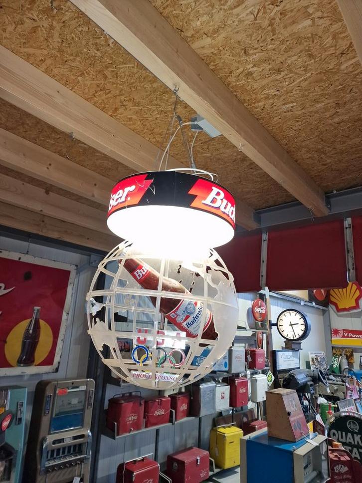 Budweiser biljart globe lamp, Verzamelen, Biermerken, Gebruikt, Reclamebord, Plaat of Schild, Ophalen