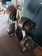 Gewichten met Olympische barbell, Sport en Fitness, Ophalen, Zo goed als nieuw