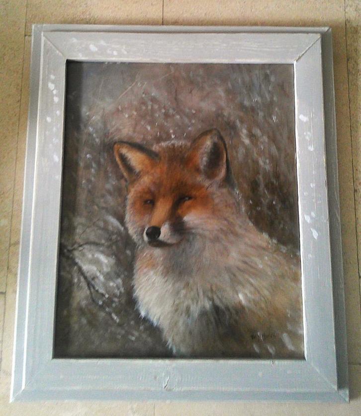 Fox in the snow - signé RON HULST et daté 2016, Antiquités & Art, Art | Peinture | Classique, Enlèvement ou Envoi