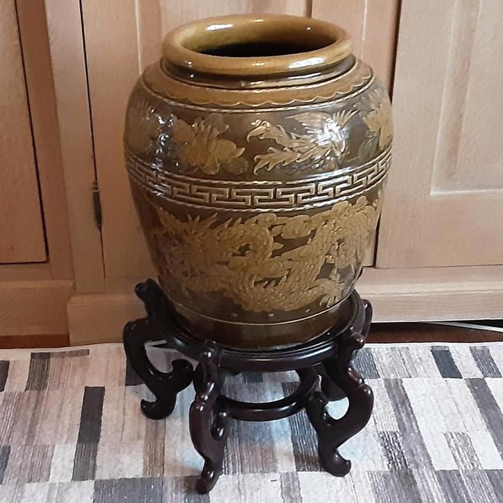 Grote zeer mooie aardewerken vaas met draak, Antiek en Kunst, Antiek | Vazen, Ophalen