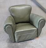 Antiek vintage retro fauteuil zetel leder groen, Huis en Inrichting, Ophalen of Verzenden, Gebruikt