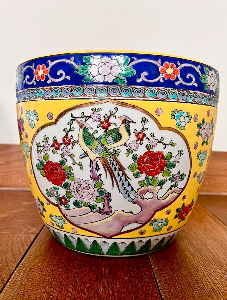 Japanse porseleinen plantenbak – met vogel- en bloemenmotief, Antiek en Kunst, Antiek | Porselein, Ophalen