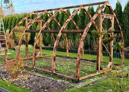 Gebogen houten Kas van 3.5 meter, Tuin en Terras, Kassen, Nieuw, Kweekkas, Overige materialen, Polycarbonaat, Verzenden