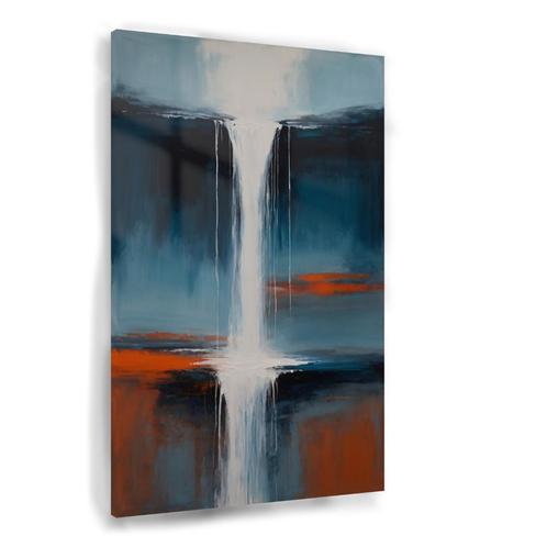 Abstracte waterval met oranje en blauw Glasschilderij 100x15, Huis en Inrichting, Woonaccessoires | Wanddecoraties, Nieuw, Verzenden