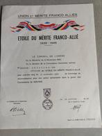 diplôme médaille étoile du mérite franco belge, Collections, Objets militaires | Général, Enlèvement ou Envoi