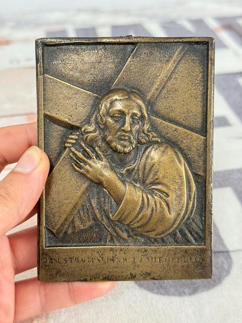 After Leonhard Posch 1800 Plaquette Christus met kruis Brons, Antiek en Kunst, Antiek | Religieuze voorwerpen, Ophalen of Verzenden
