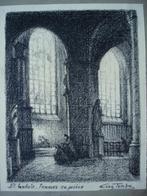 houtskooltekening Léon Tombu Femmes en prière Sainte Gudule, Ophalen of Verzenden