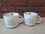 2 opbeurende mokken 'MAKE TODAY AMAZING', Overige materialen, Ophalen of Verzenden, Zo goed als nieuw, Overige stijlen