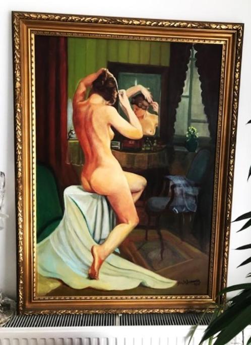 Peinture érotique huile sur toile Geo De Brauwer 110 x 80 👀, Antiquités & Art, Art | Peinture | Classique, Enlèvement ou Envoi