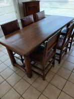 tafel + lederen stoelen, Huis en Inrichting, Ophalen, Gebruikt, Eikenhout, 50 tot 100 cm
