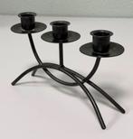 Vintage antiek metalen 3-arm kaarsen kandelaar 23 cm zwart, Ophalen of Verzenden