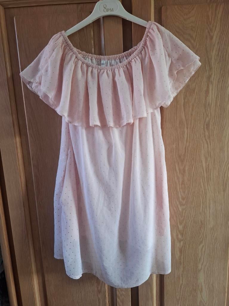 Nieuwe roségouden soepelvallende jurk met ruches en hoge bor, Nieuw, Ophalen of Verzenden, Gold & silver, Roze