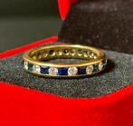 18 karaat gouden ring natuurlijke diamant en saffier 1.68ct!, Bijoux, Sacs & Beauté, Bagues, 18 à 19, Or, Jaune, Enlèvement ou Envoi