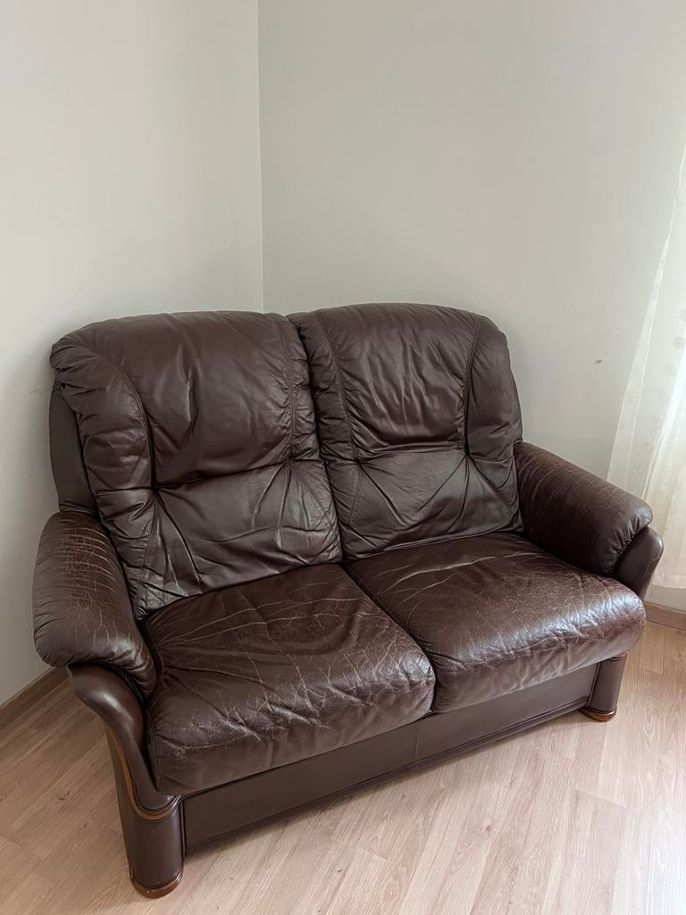 Volledig bruine leren lounge, Ophalen, Gebruikt, Leer