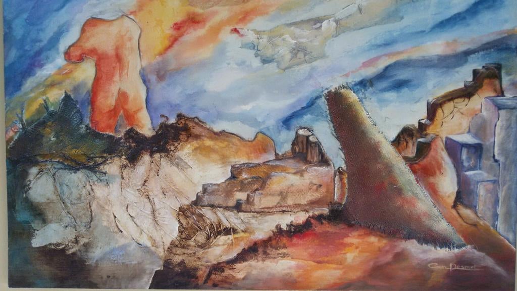 Surrealistisch schilderij.Professioneel ingelijst 88 x 68 cm, Ophalen