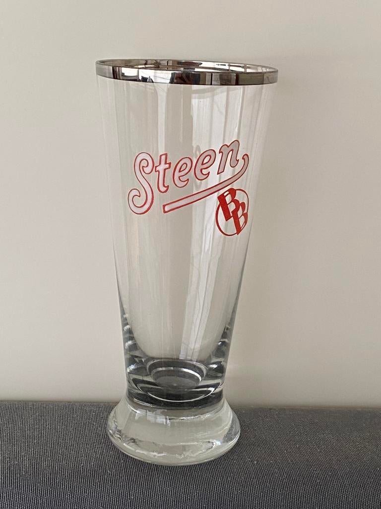 Oud emaille glas STEEN brouwerij BAVARO-BELGE te ANTWERPEN, Ophalen of Verzenden, Zo goed als nieuw, Glas of Glazen