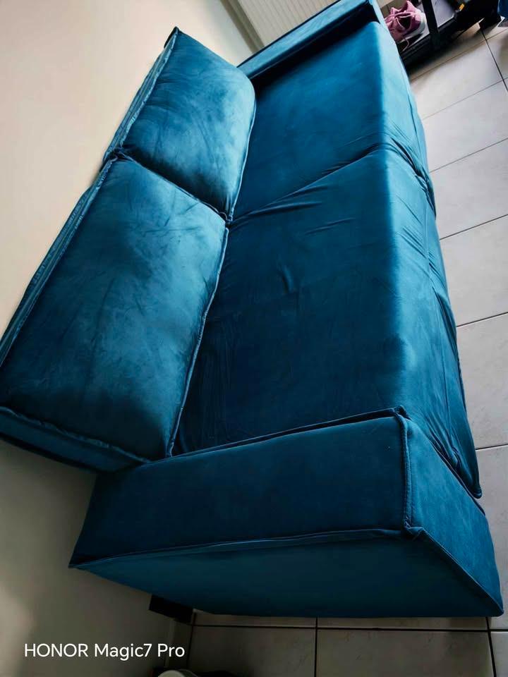 Canapé 3 places velours bleu, Huis en Inrichting, Zetels | Zetels en Chaises Longues, Nieuw, Driepersoons, 200 tot 250 cm, 75 tot 100 cm