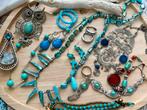 Lot Bijoux anciens vintage couleur turquoise bleu, Envoi, Argent