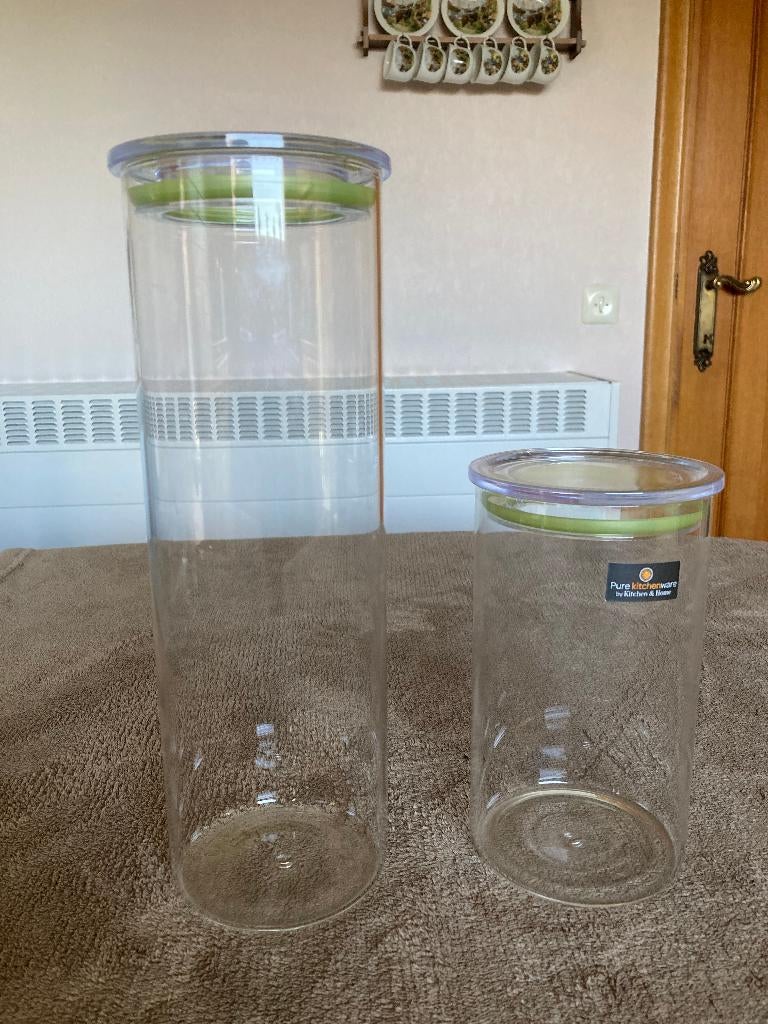 2 voorraadpotten in glas met afsluitbaar deksel, Pure Kitch, Ophalen of Verzenden, Zo goed als nieuw, Glas, Overige typen