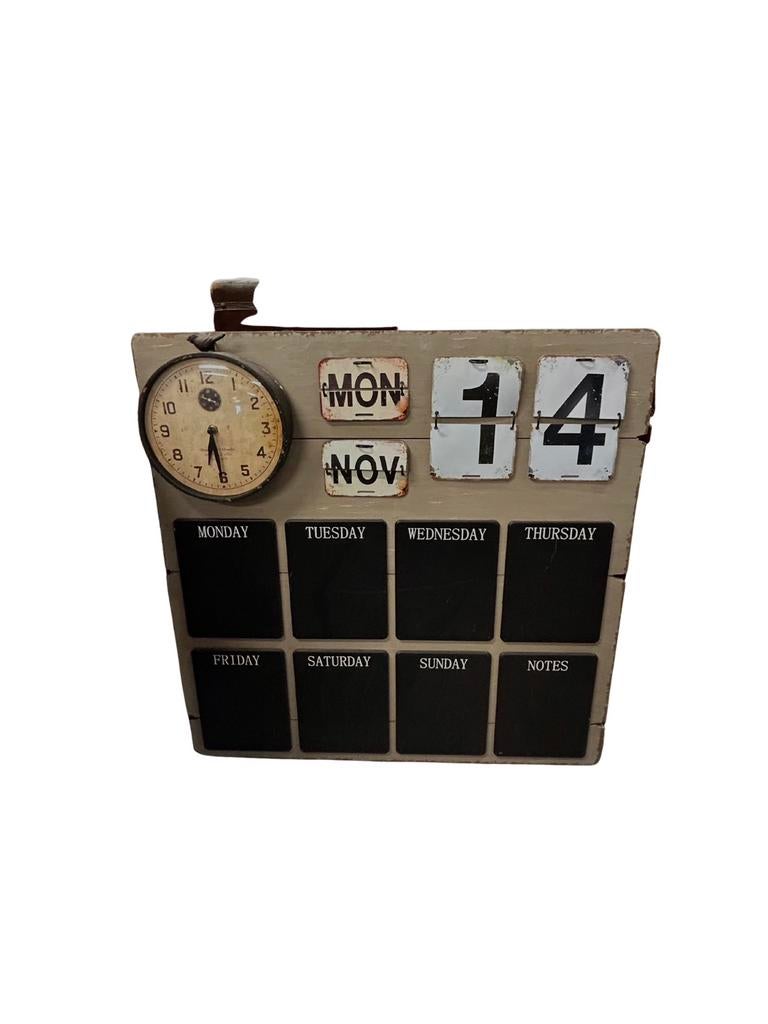 Tableau organisateur vintage avec horloge et calendrier, Huis en Inrichting, Woonaccessoires | Klokken, Zo goed als nieuw, Ophalen