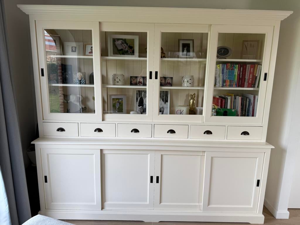 Witte landelijke vitrinekast / buffetkast, 200 cm ou plus, Avec tablette(s), Enlèvement, Utilisé