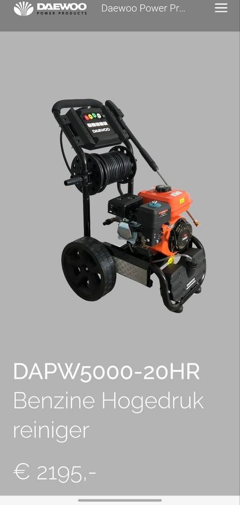 DAEWOOD DAPW5000-20HR
Benzine, Tuin en Terras, Ophalen, Benzine
