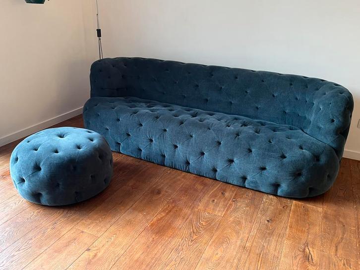 3-zit zetel met voetbank, Huis en Inrichting, Zetels | Zetels, Gebruikt, Rechte bank, Driepersoons, 250 tot 300 cm, 75 tot 100 cm