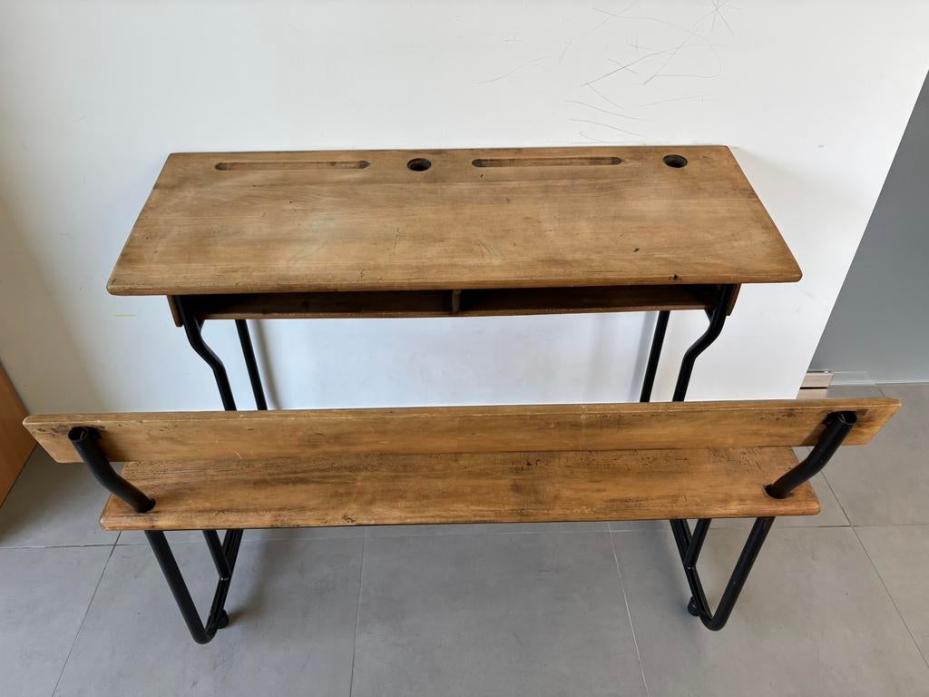 Houten schoolbank, Bureau d'écolier, Vintage, Enlèvement, Utilisé