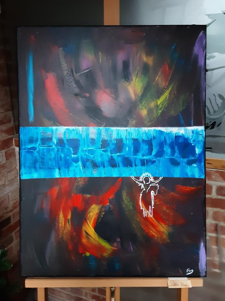 Abstract schilderij >>> Titel ; Soldier Blue., Ophalen
