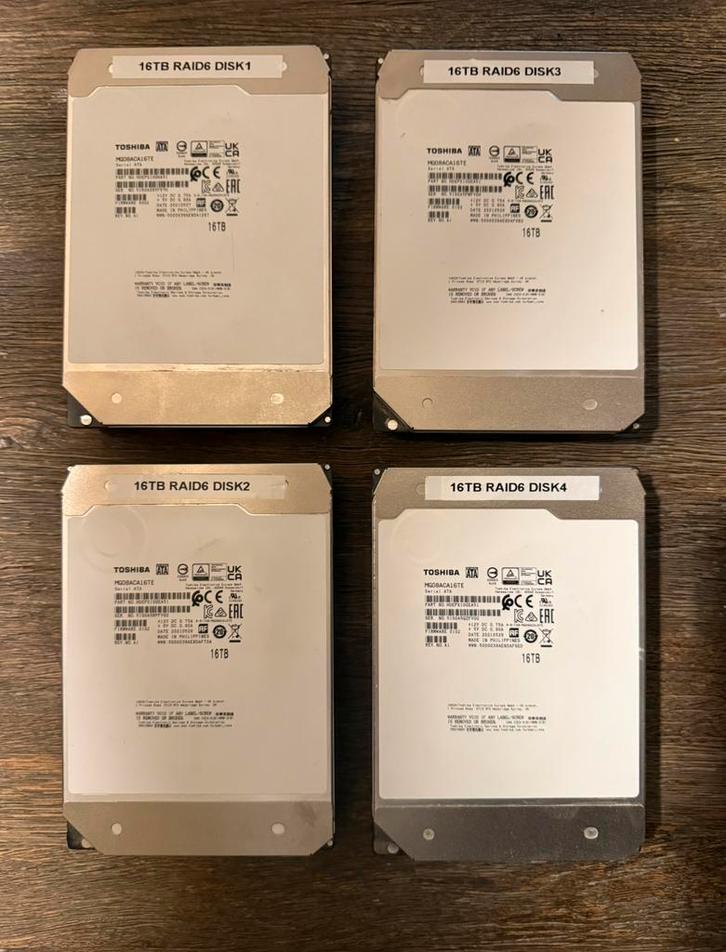 4 Disques durs 16TB Toshiba Entreprise (64TB au total), Computers en Software, Harde schijven, Zo goed als nieuw, NAS, Ophalen