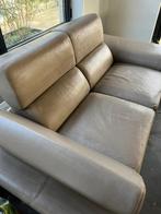 Gratis echte leren zetel twee en driezit taupe kleur., Huis en Inrichting, Ophalen, Gebruikt, Rechte bank, Leer
