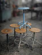 Industriële krukjes, Huis en Inrichting, Barkrukken, Ophalen, Gebruikt, In hoogte verstelbaar