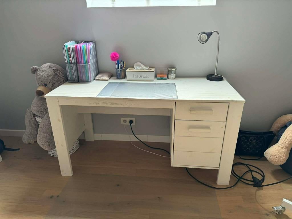 Bureau bois blanc, Maison & Meubles, Bureaux, Scandinave, 140 cm, Enlèvement, Utilisé